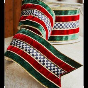 RARE MACKENZIE CHILDS CHRISTMAS MAGIC COURTLY CHECK RIBBON 4" x 5 YARDS